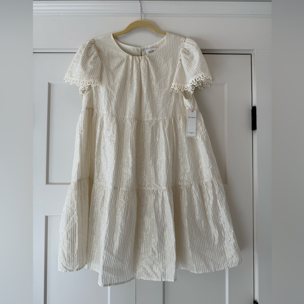 Aura Cream and gold tiered women’s Dress size L